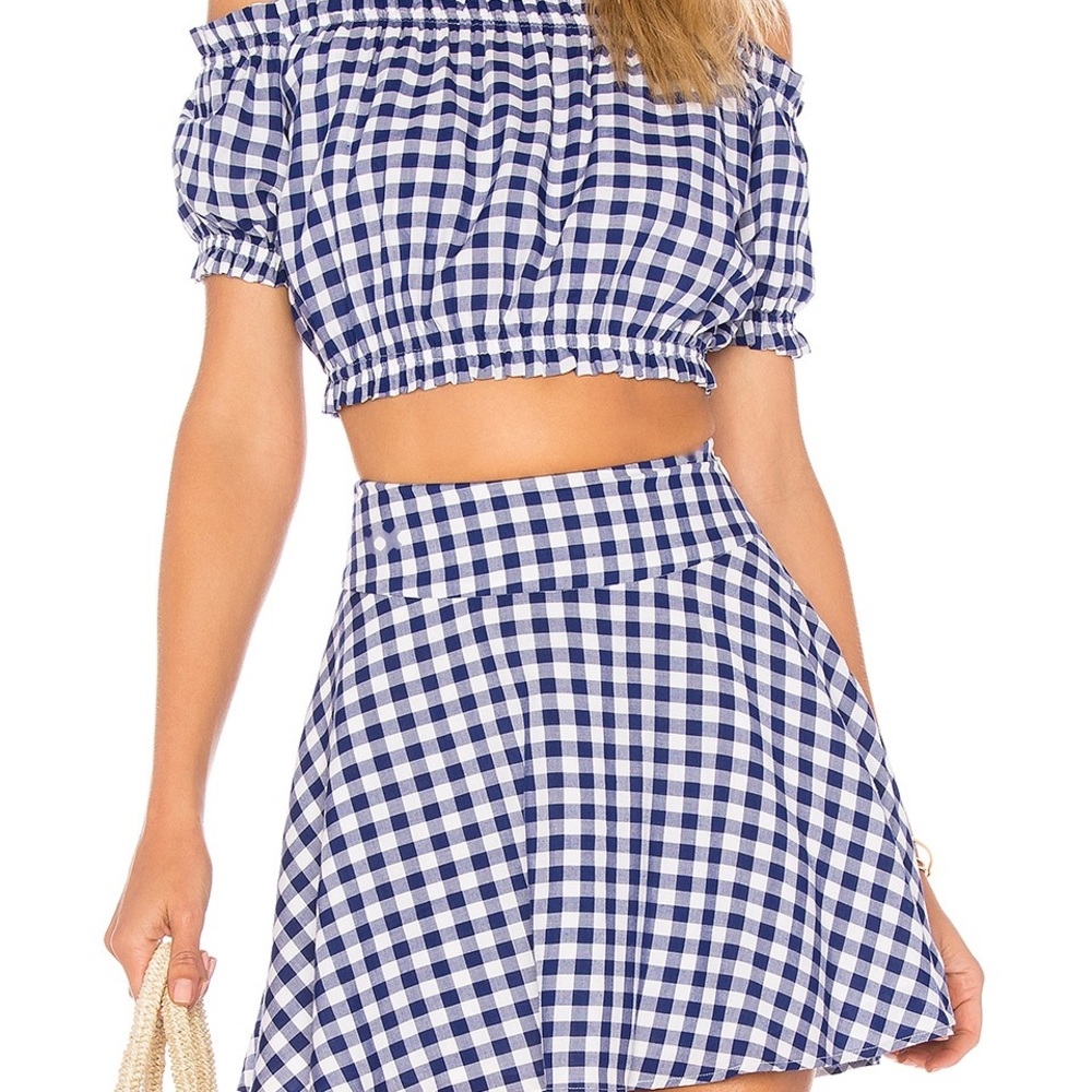 Set (top and skirt) Ruffle Crop Top and skirt in Blue Gingham